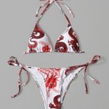 Dragon Print Halter Tie Side Bikini Swimsuit