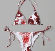 Dragon Print Halter Tie Side Bikini Swimsuit