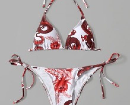 Dragon Print Halter Tie Side Bikini Swimsuit