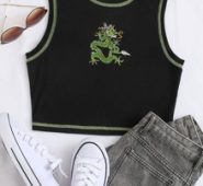 Dragon Print Topstitching Tank Top