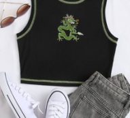 Dragon Print Topstitching Tank Top