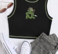 Dragon Print Topstitching Tank Top