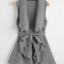 Drape Collar Self Belted Houndstooth Vest