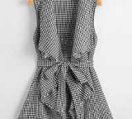 Drape Collar Self Belted Houndstooth Vest
