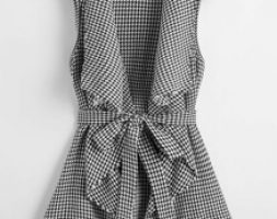 Drape Collar Self Belted Houndstooth Vest