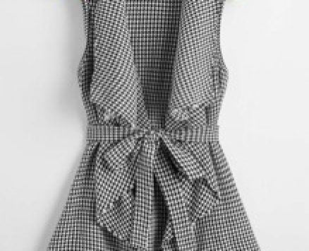 Drape Collar Self Belted Houndstooth Vest