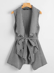 Drape Collar Self Belted Houndstooth Vest