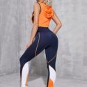 Drawstring Contrast Binding Sports Tank Top With Colorblock Leggings