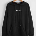 Drawstring Detail Drop Shoulder Letter Graphic Hoodie