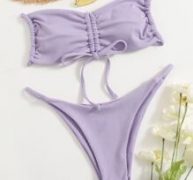 Drawstring Front Bandeau Bikini Swimsuit