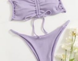 Drawstring Front Bandeau Bikini Swimsuit