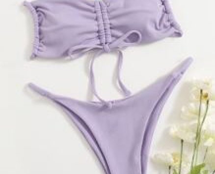 Drawstring Front Bandeau Bikini Swimsuit