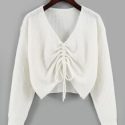 Drawstring Front Drop Shoulder Sweater