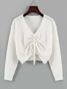 Drawstring Front Drop Shoulder Sweater