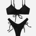 Drawstring Front High Cut Bikini Swimsuit