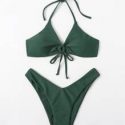 Drawstring Front High Leg Bikini Swimsuit