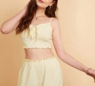 Drawstring Front Lettuce Edge Cami Top and Shorts Set