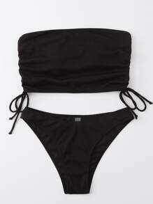 Drawstring Rib Bikini Swimsuit