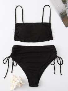 Drawstring Rib Bikini Swimsuit