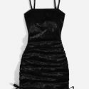 Drawstring Velvet Dress