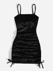 Drawstring Velvet Dress