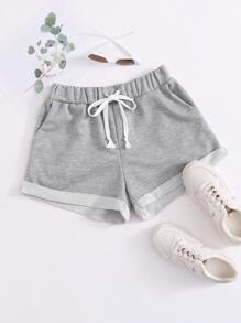 Drawstring Waist Cuffed Shorts