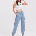 Drawstring Waist Flap Pocket Jogger Jeans