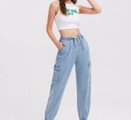Drawstring Waist Flap Pocket Jogger Jeans