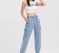 Drawstring Waist Flap Pocket Jogger Jeans