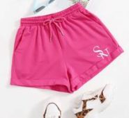 Drawstring Waist Letter Embroidery Track Shorts