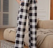 Drawstring Waist Plaid Pants