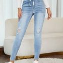 Drawstring Waist Ripped Skinny Jeans