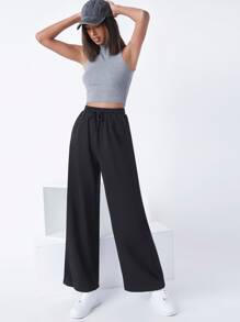 Drawstring Waist Slant Pocket Palazzo Pants