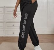Drawstring Waist Slogan Graphic Sweatpants