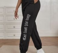 Drawstring Waist Slogan Graphic Sweatpants