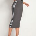 Drawstring Waist Striped Tape Side Rib-knit Skirt