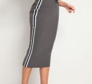 Drawstring Waist Striped Tape Side Rib-knit Skirt