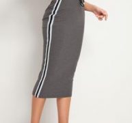 Drawstring Waist Striped Tape Side Rib-knit Skirt