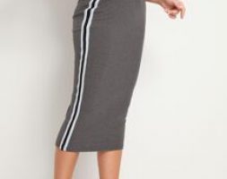 Drawstring Waist Striped Tape Side Rib-knit Skirt