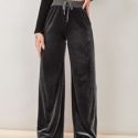 Drawstring Waist Velvet Pants