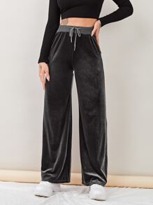 Drawstring Waist Velvet Pants