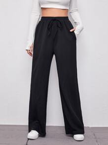 Drawstring Waist Wide Leg Pants