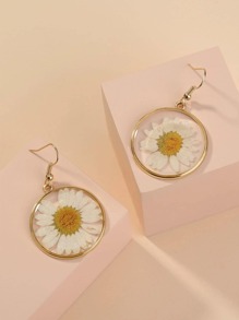 Dried Daisy Circle Drop Earrings