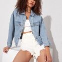 Drop Shoulder Button Front Denim Jacket