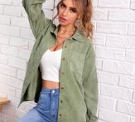 Drop Shoulder Buttoned Corduroy Coat