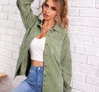 Drop Shoulder Buttoned Corduroy Coat