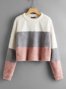 Drop Shoulder Colorblock Flannel Sweatshirt