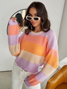 Drop Shoulder Colorblock Sweater