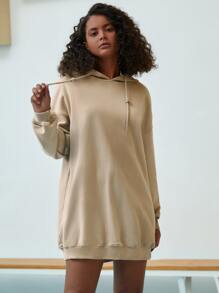 Drop Shoulder Drawstring Hooded Sweatshirt Dress