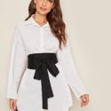 Drop Shoulder Self Belted Corset Shirt